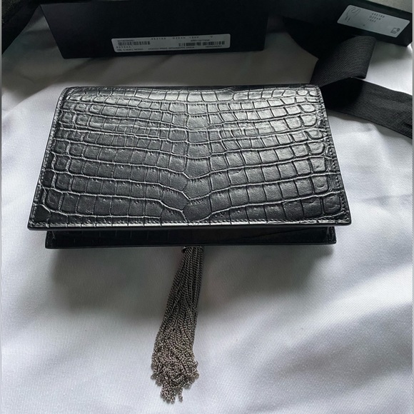 YSL Kate Chain Wallet With Tassel in Crocodile Embossed Leather - Picture 6 of 6